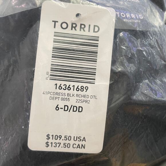 Torrid NWT Ruched Retro Mid-Length Swim Dress Black Size 6X D/DD Underwire - Picture 10 of 11